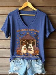 Women's Where You Haunt I Will Follow Print V-Neck T-Shirt