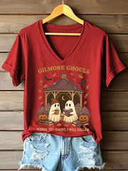 Women's Where You Haunt I Will Follow Print V-Neck T-Shirt