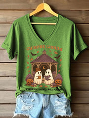 Women's Where You Haunt I Will Follow Print V-Neck T-Shirt