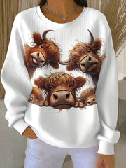 Women's Animal Highland Cow Printed Casual Sweatshirt
