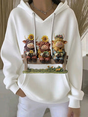Women's Animal Highland Cow Print Casual Hoodie