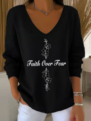 Women's Faith Over Fear Printed Casual Top