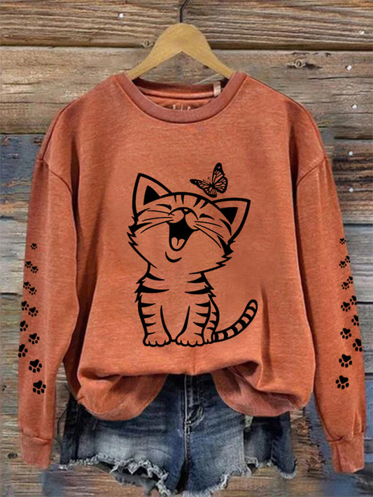 Women's Cute Cat Print Cat Mom Cat Lovers Casual Sweatshirt