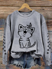 Women's Cute Cat Print Cat Mom Cat Lovers Casual Sweatshirt