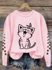 Women's Cute Cat Print Cat Mom Cat Lovers Casual Sweatshirt