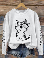 Women's Cute Cat Print Cat Mom Cat Lovers Casual Sweatshirt