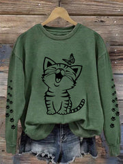 Women's Cute Cat Print Cat Mom Cat Lovers Casual Sweatshirt