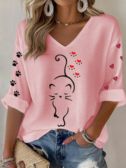 Women's Cute Cat Print Cat Mom Cat Lovers Casual Long-Sleeve T-shirt