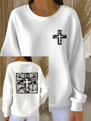 Women's Retro Faith Fishing Hunting Print Casual Sweatshirt