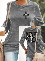 Women's Retro Faith Fishing Hunting Printed Casual Sweatshirt