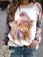 Women's highland cow Printed raglan sleeve sweatshirt