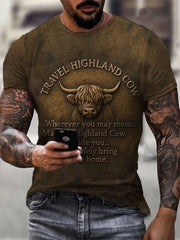 Men's Travel Highland Cow Print Casual T-shirt
