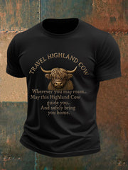 Men's Travel Highland Cow Print Casual T-shirt