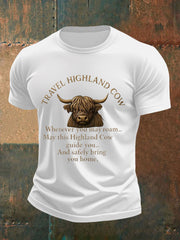 Men's Travel Highland Cow Print Casual T-shirt