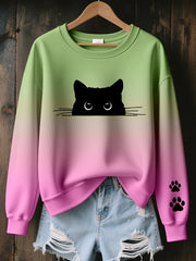 Women's Cute Cat Print Contrast Color Sweatshirt