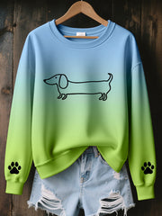 Women's Cute Dachshund Art Print Contrast Color Sweatshirt