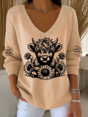 Women's Highland Cow Print Casual Top