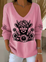 Women's Highland Cow Print Casual Top