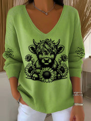 Women's Highland Cow Print Casual Top