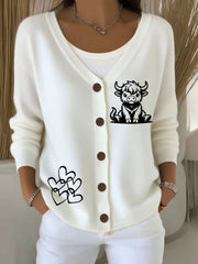 Women's Highland Cow Print Casual Cardigan