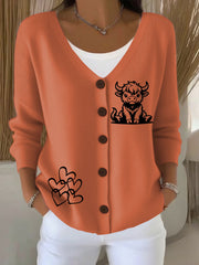 Women's Highland Cow Print Casual Cardigan