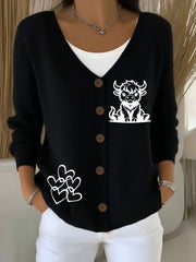 Women's Highland Cow Print Casual Cardigan