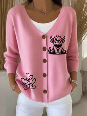 Women's Highland Cow Print Casual Cardigan
