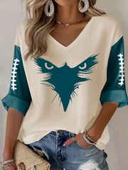 Women's Football Fans Lovers Gameday Casual Waffle T-shirt