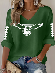 Women's Football Fans Lovers Gameday Casual Waffle T-shirt