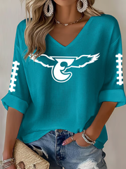 Women's Football Fans Lovers Gameday Casual Waffle T-shirt