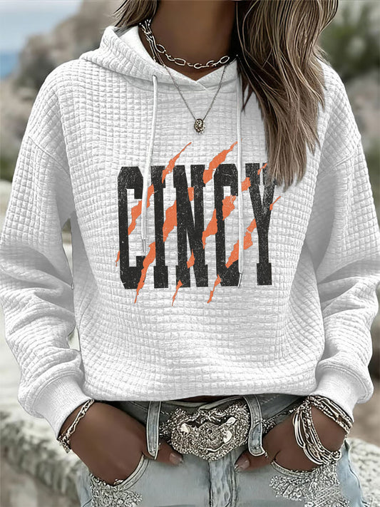 Women's American football waffle hooded sweatshirt