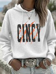 Women's American football waffle hooded sweatshirt