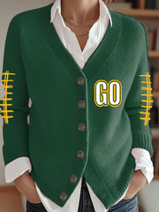 Women's Football Lover Printed Cardigan-Style Knit Jacket