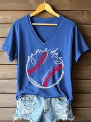 Women's Baseball Game Day Print V-Neck T-Shirt