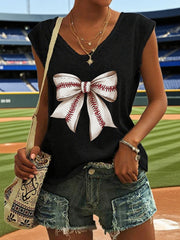 Women's Baseball Inspired Bow Print Tank Top