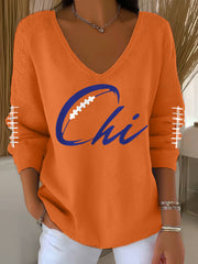 Women's Football Fans Lovers Gameday Casual V-Neck Top