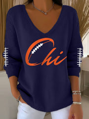 Women's Football Fans Lovers Gameday Casual V-Neck Top