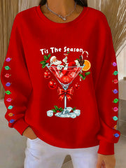 Women's Christmas Tis The Season Santa Claus Ribbed Round-Neck Sweatshirt