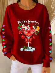 Women's Christmas Tis The Season Santa Claus Ribbed Round-Neck Sweatshirt