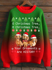Women's Christmas Dachshund Christmas Tree Crew Neck Gradient Sweater