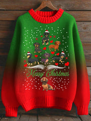 Women's Christmas Dachshund Christmas Tree Crew Neck Gradient Sweater