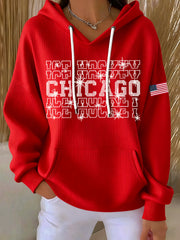 Women's Chicago Ice Hockey Rhinestone Printed Hoodie
