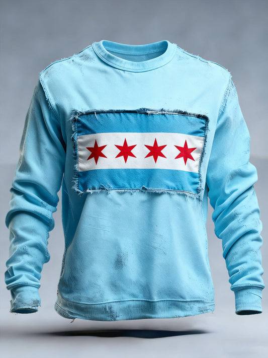 Men's Chicago Flag Print Crew Neck Sweatshirt