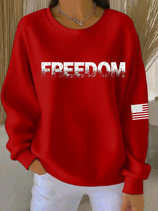 Women's Freedom Printed Ribbed Round-Neck Sweatshirt