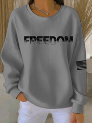 Women's Freedom Printed Ribbed Round-Neck Sweatshirt