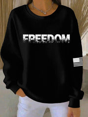 Women's Freedom Printed Ribbed Round-Neck Sweatshirt