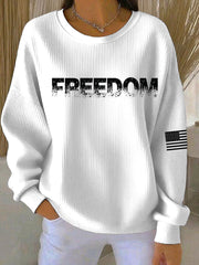 Women's Freedom Printed Ribbed Round-Neck Sweatshirt