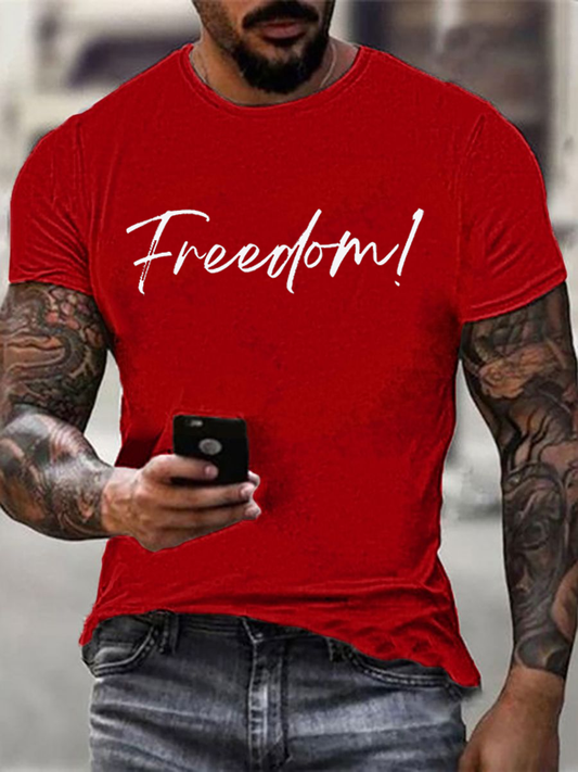 Men's Freedom Print imitation cotton short-sleeved T-shirt