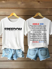 Women's Charlie Kirk Freedom Print Iron On Short Sleeve T-Shirt