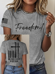 Women's Charlie Kirk Freedom Print Iron On Short Sleeve T-Shirt